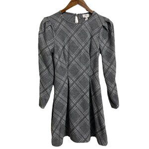 River Island Womens Gray Plaid Puff Shoulder Academia Long Sleeve Flare Dress 2P
